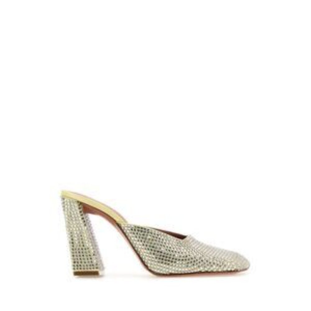Amina Muaddi 95mm Charlotte Satin & Crystal‎ Mules Size 7 NIB Designer Heels